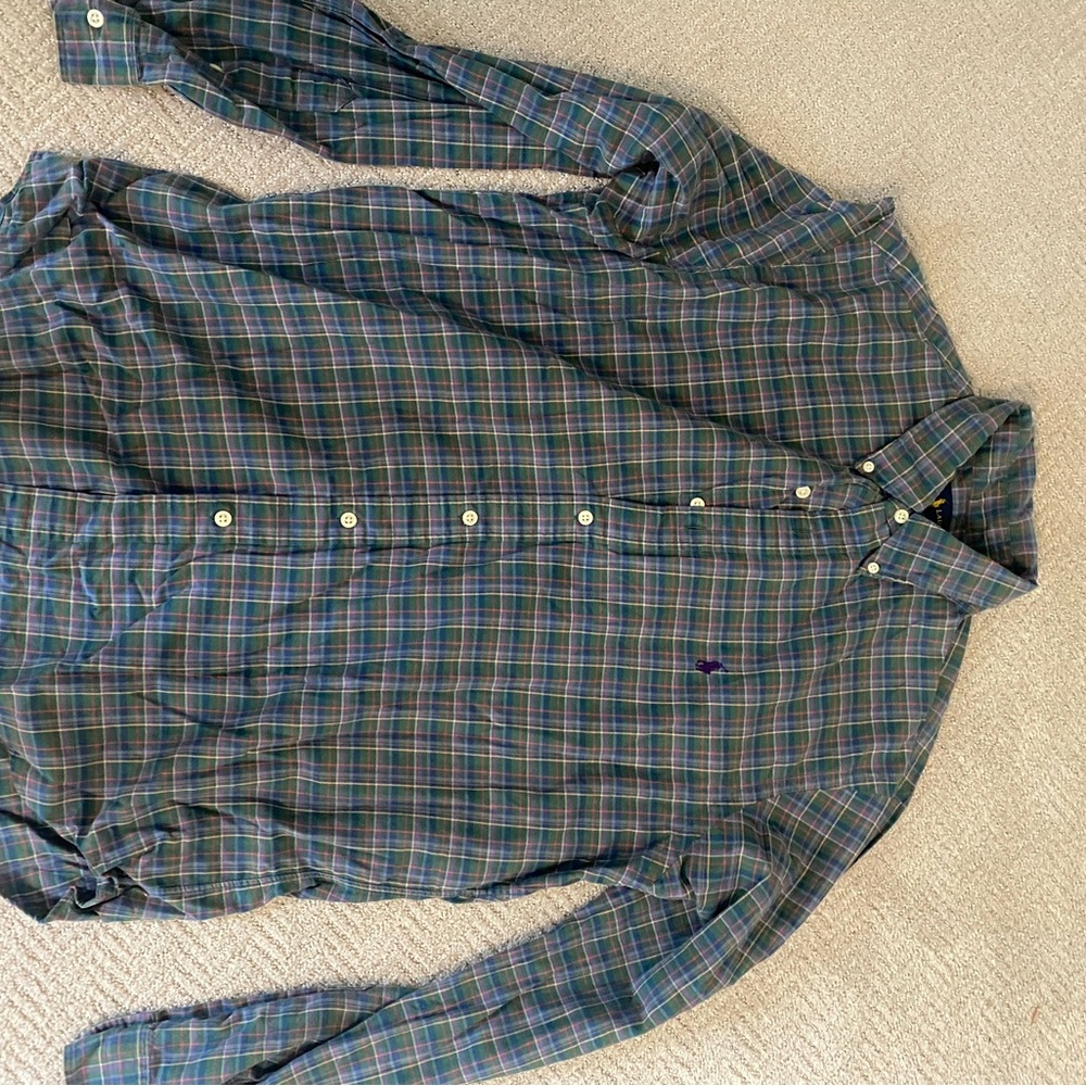 Ralph Lauren Blue and Green Casual Button Down Shirt
